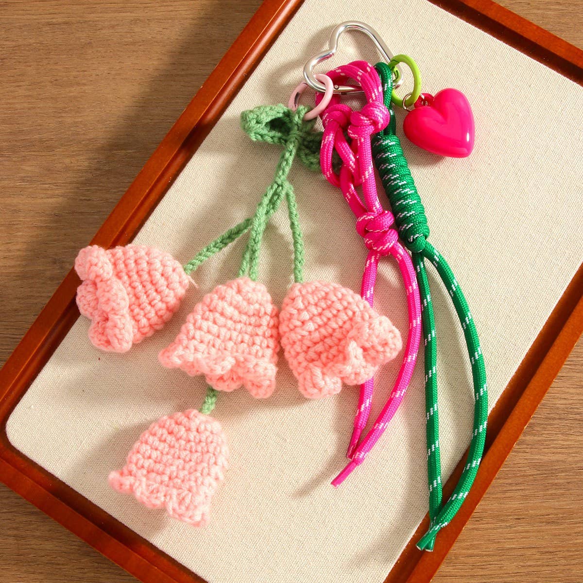 Handmade Lily of the Valley Yarn Keychain Charm