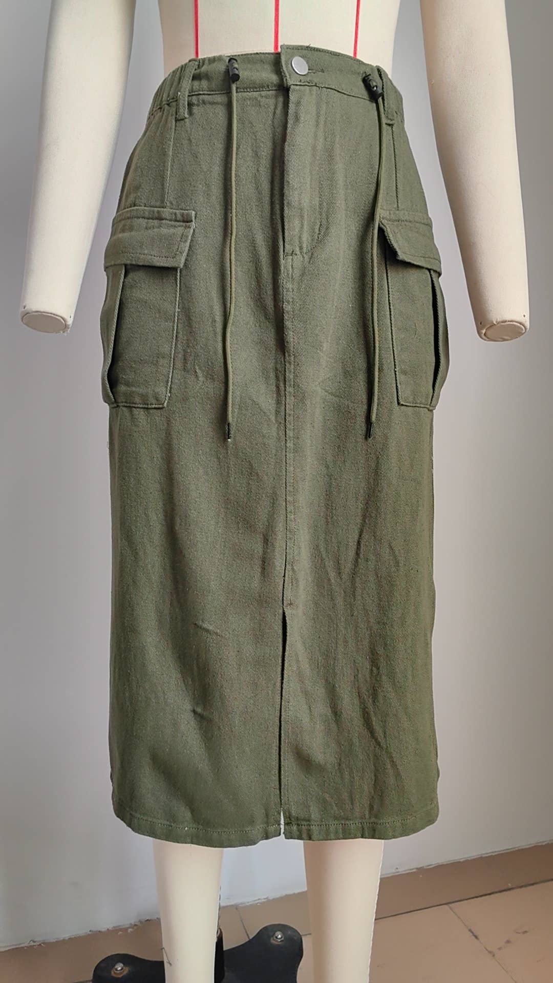 LACE-UP CARGO DENIM SLIT SKIRT