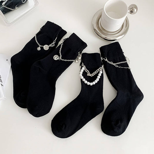 WOMEN BLACK PUNK CHAIN SOCKS