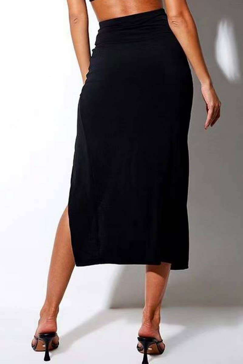 CWBMS0324_SOLID COLOR HIGH WAIST DRAWSTRING SLIM SKIRT