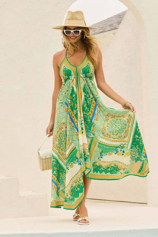 CWDMD5509_ELEGANT OFF SHOULDER V NECK FLORAL MAXI DRESS