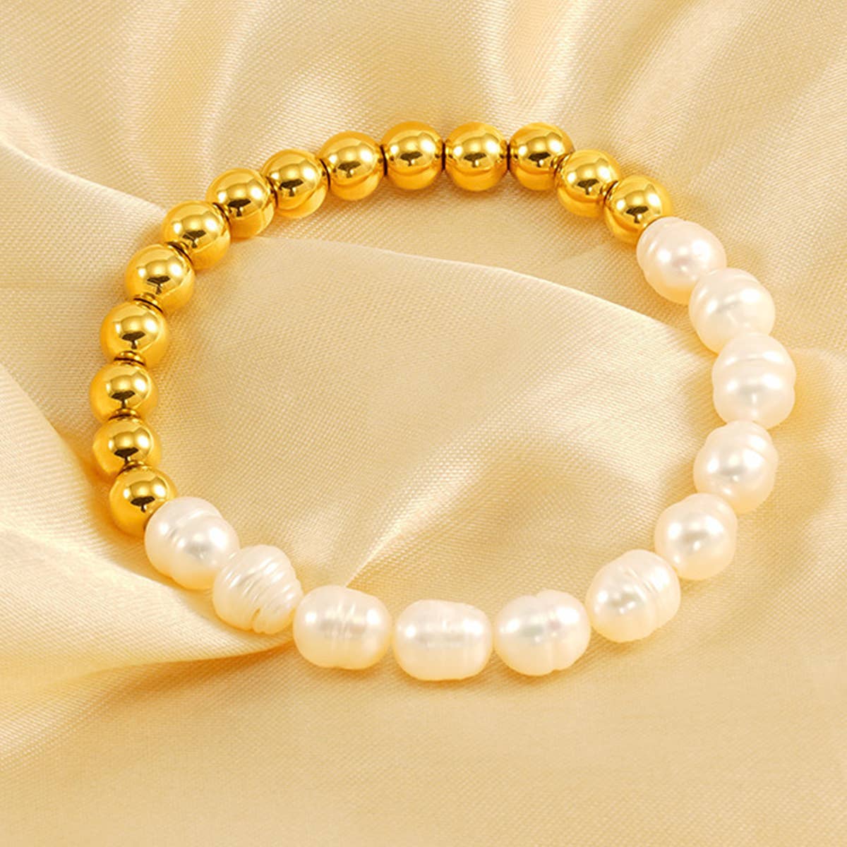 TITANIUM STEEL 18K BAROQUE SHAPED PEARL BRACELET