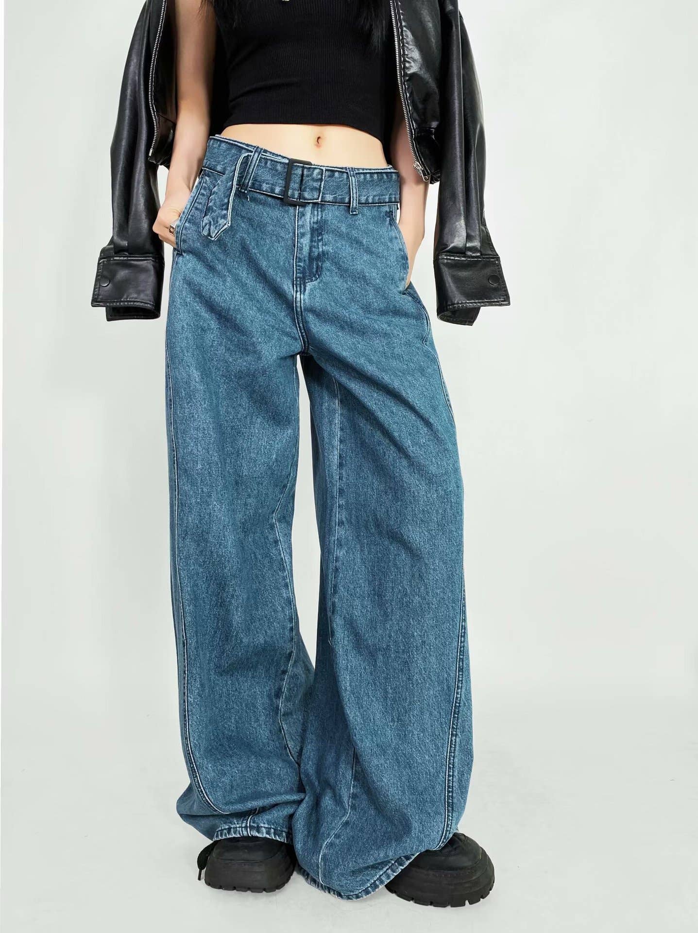 High street girls pair wide-leg jeans with belts