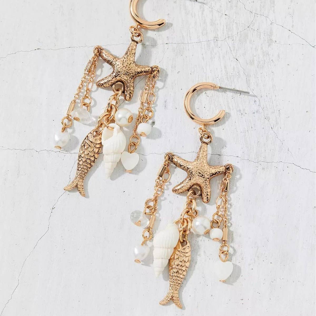 Ocean Series Starfish Conch Pearl Earrings_CWAJE5121