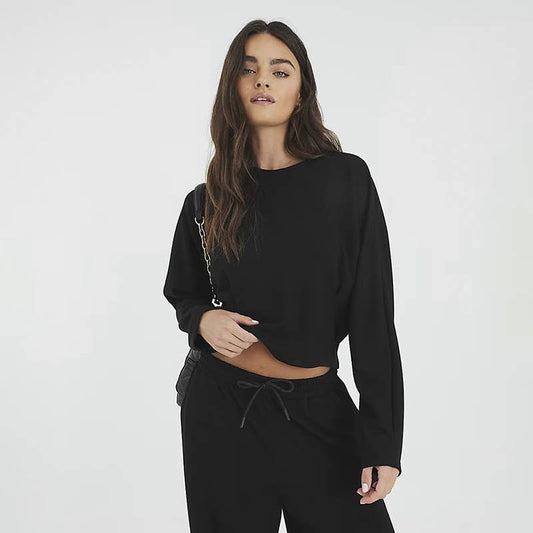 Round-neck straight-leg tie long pants set