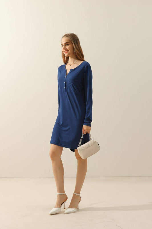 SOLID V NECK DRESS_CWDMD784