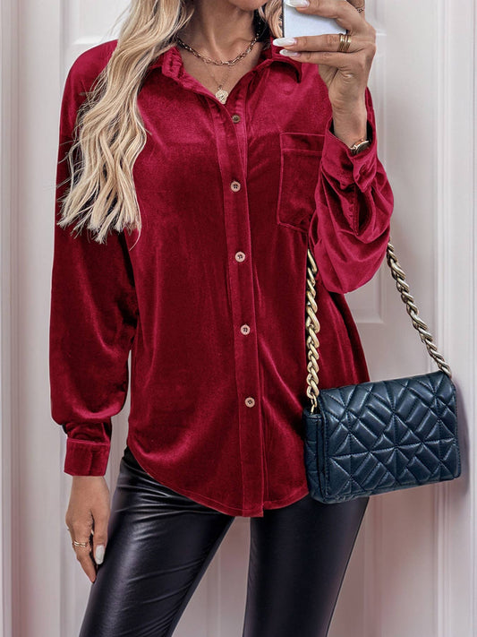 LONG SLEEVE LAPEL VELVET SINGLE-BREASTED SHIRT