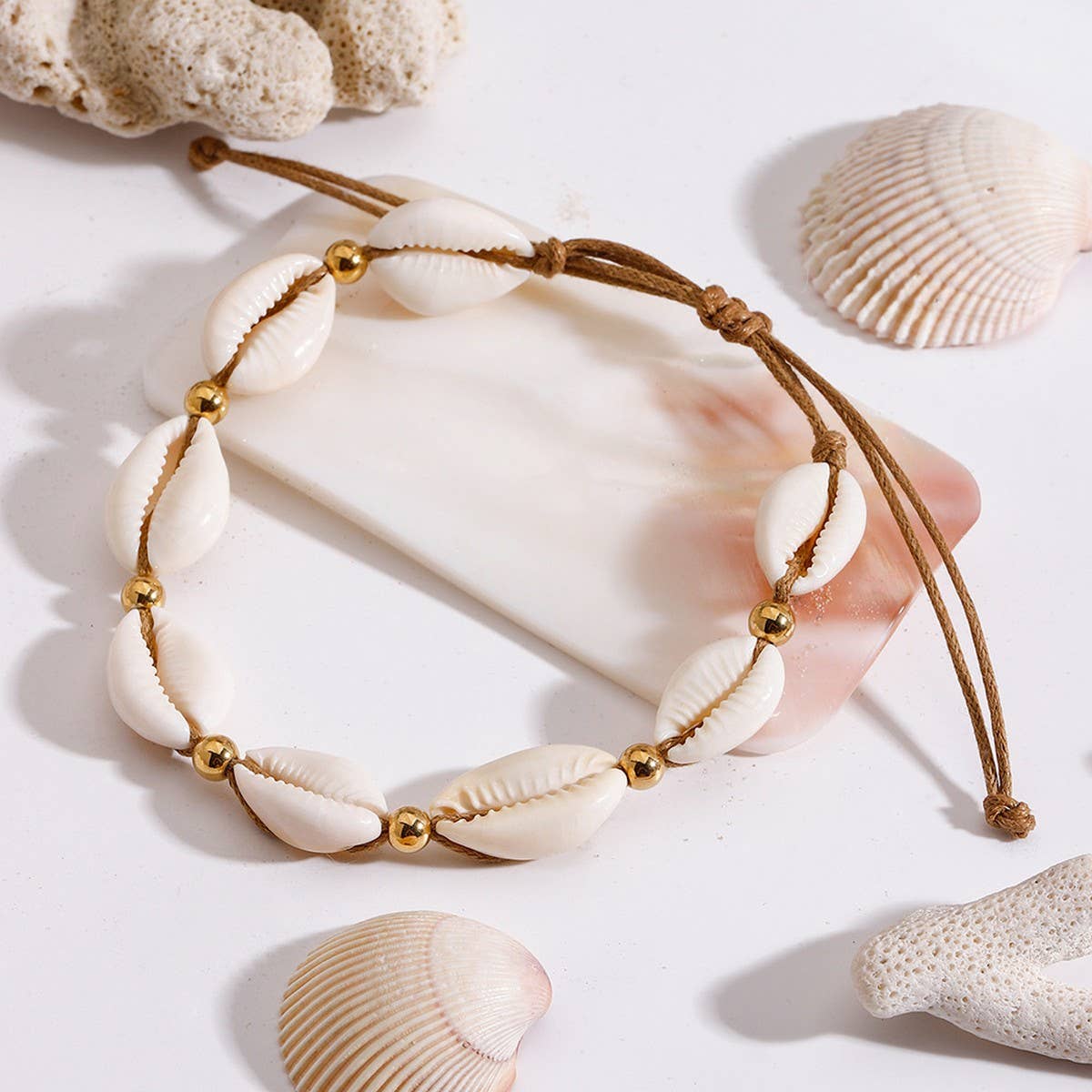 18KGold Stainless SteelShell Bead AdjustableAnklet_CWAJE4675