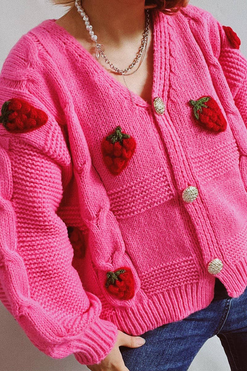 Strawberry embroidery single breasted cardigan