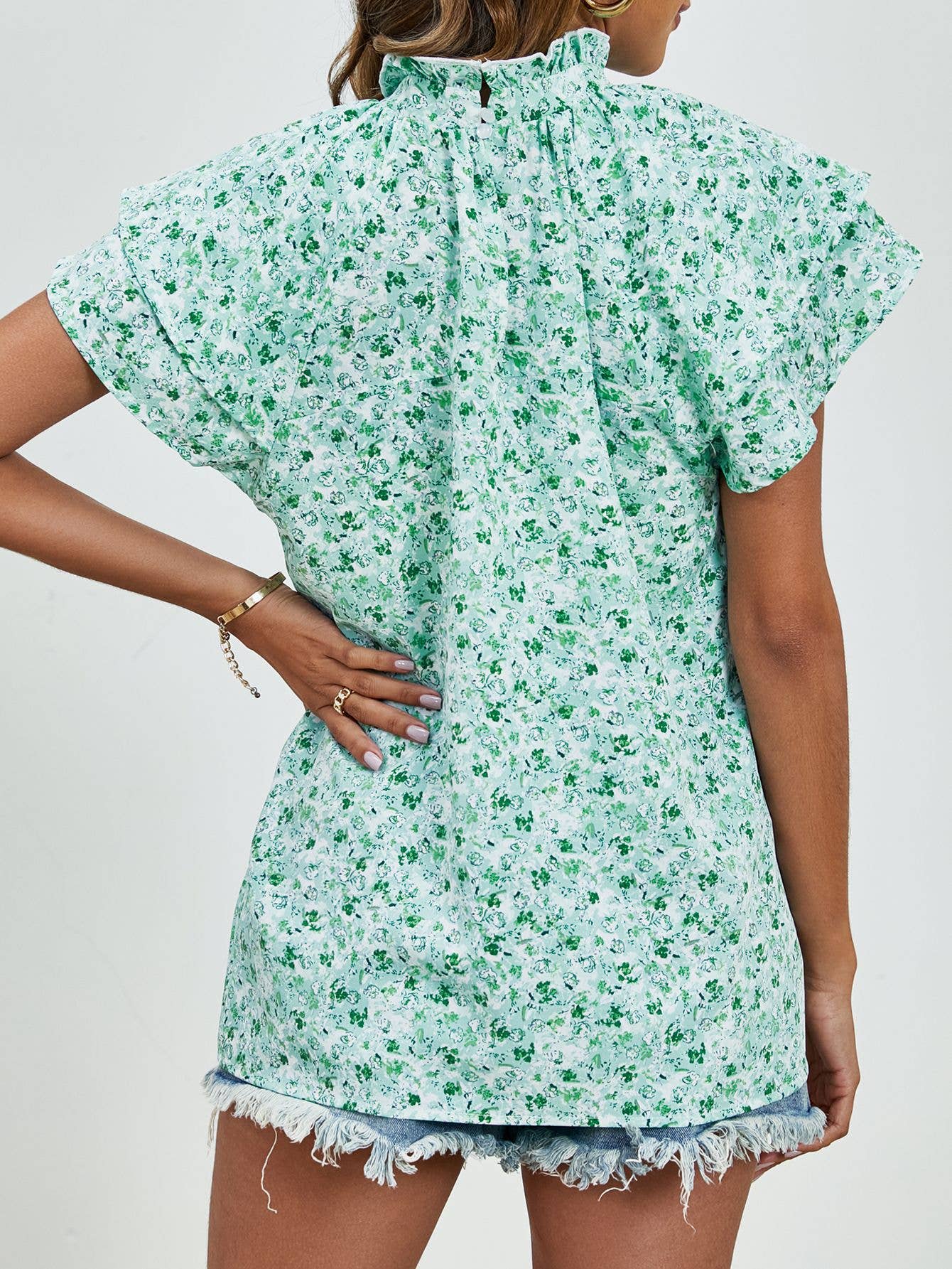 DOUBLE-SLEEVED LOOSE PRINTED SHORT-SLEEVED TOP