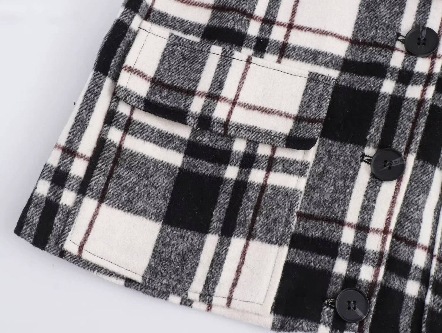 VINTAGE BAGGY LAPEL LONG-SLEEVED PLAID JACKET