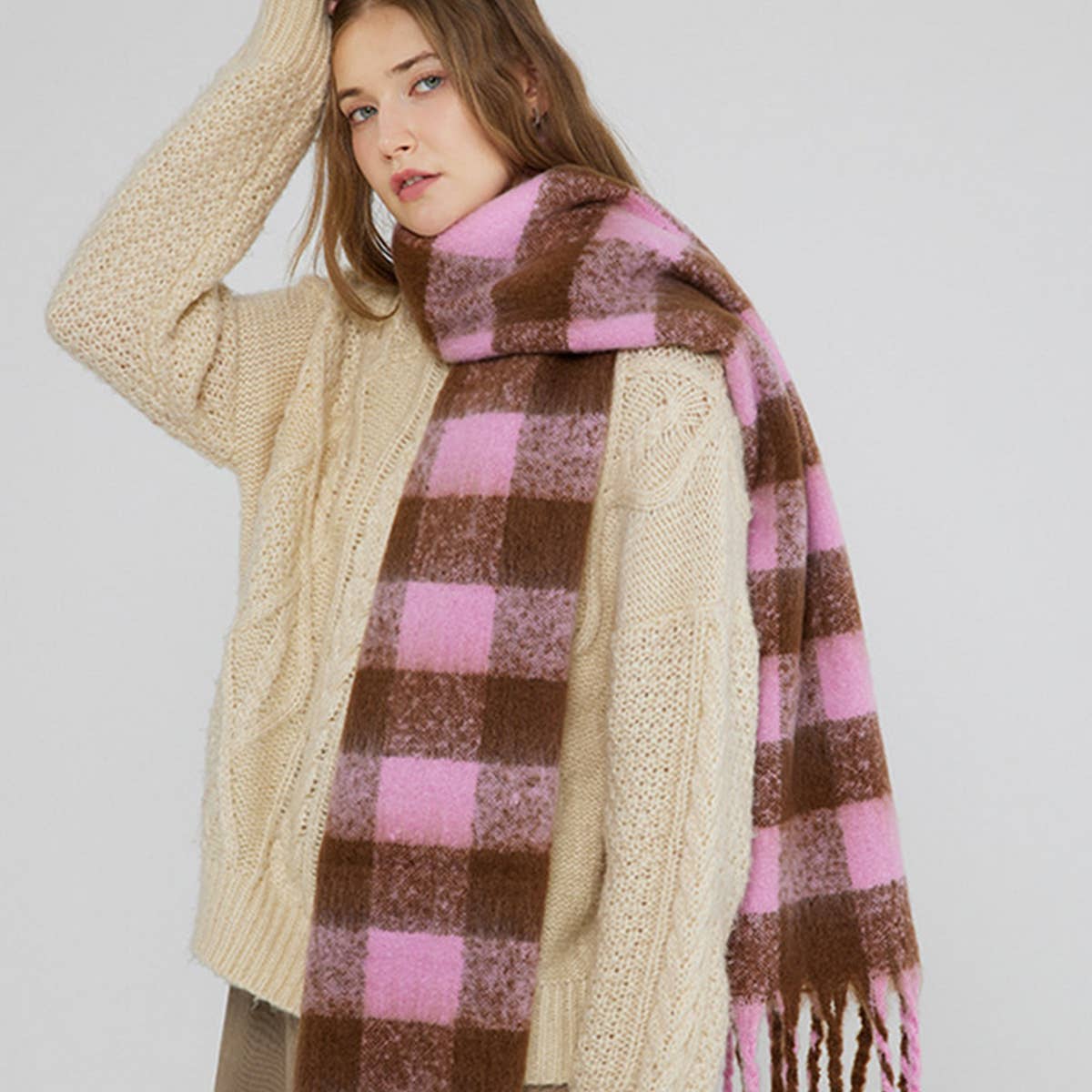 Black & White Plaid Faux Cashmere Scarf_CWASC0324