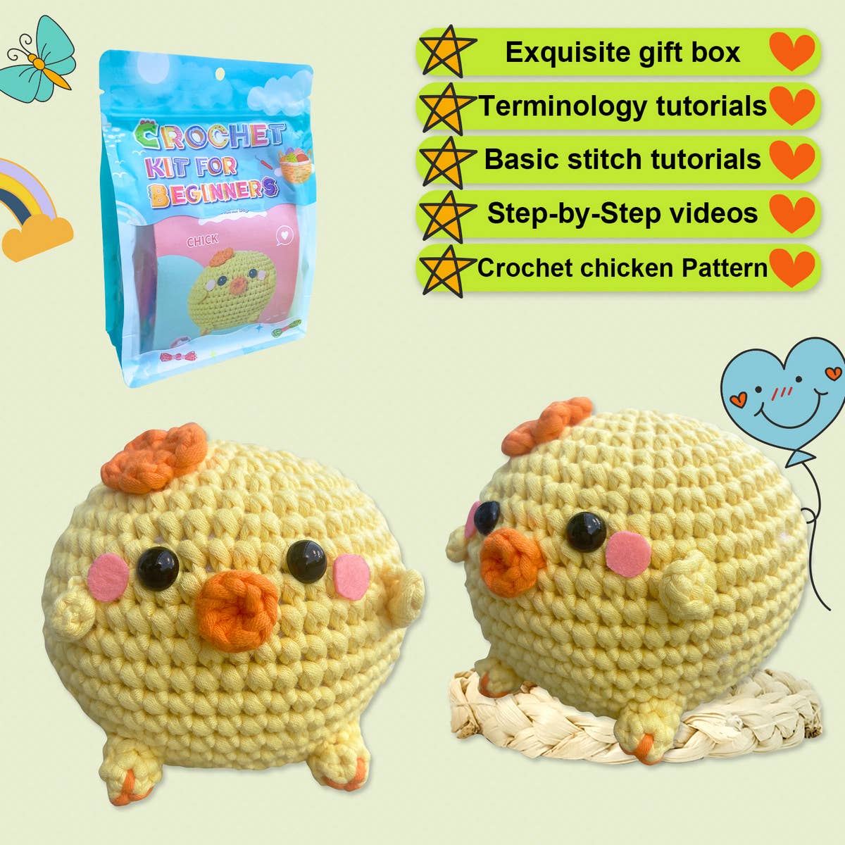 HANDMADE CHICKEN DOLL CROCHET MATERIAL KIT