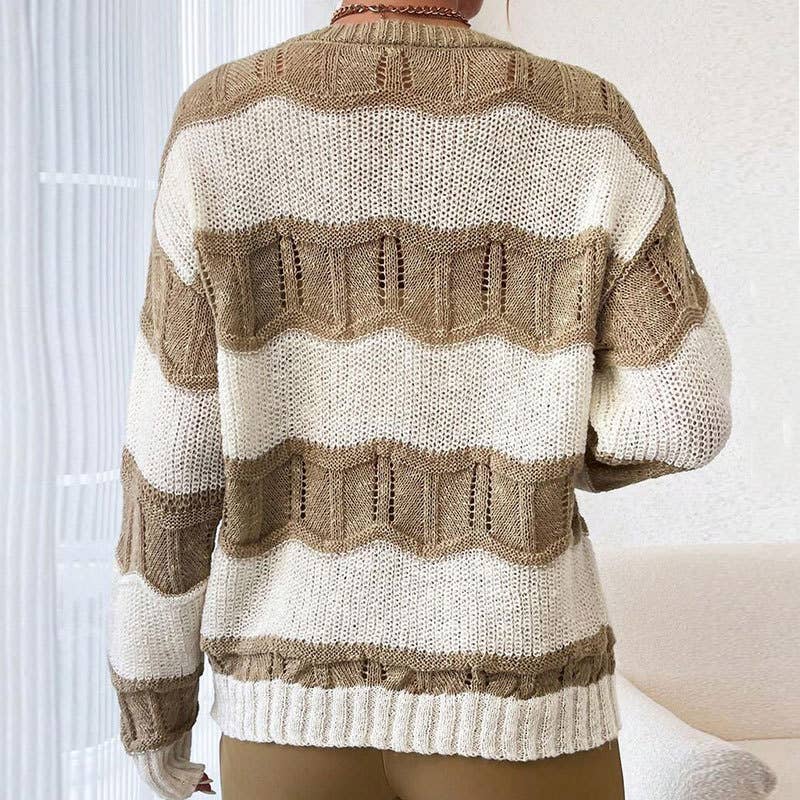 Three-dimensional striped tweed loose sweater