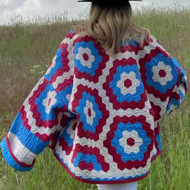 Patchwork Cotton Geometric Print Loose Jacket