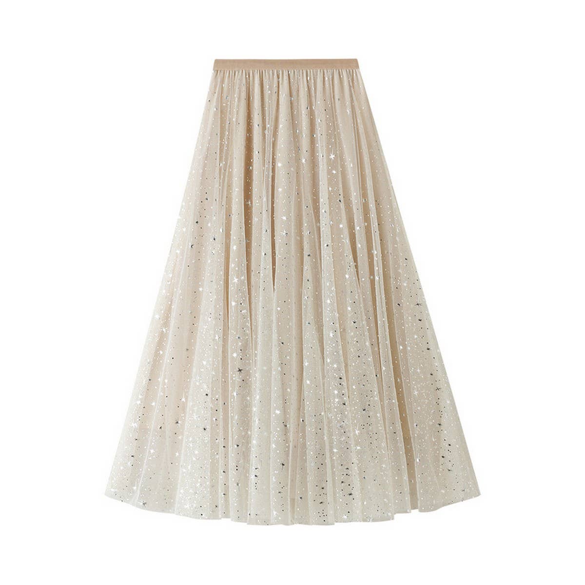 Starry Sequin Tulle A-Line Fairy Midi Skirt_CWBMS0389