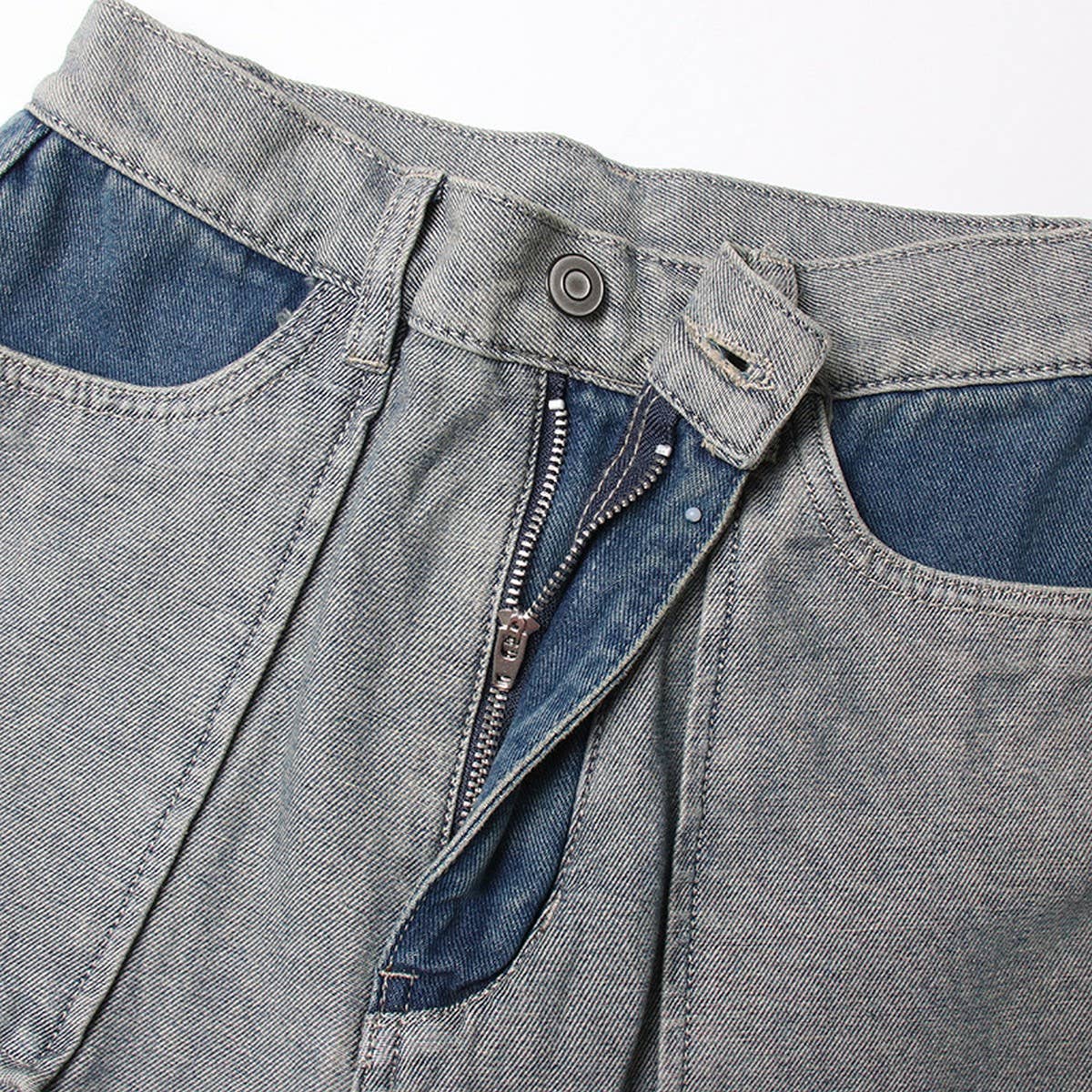 STRAIGHT LEG COLOR BLOCKING DENIM CASUAL PANTS_CWJP0202