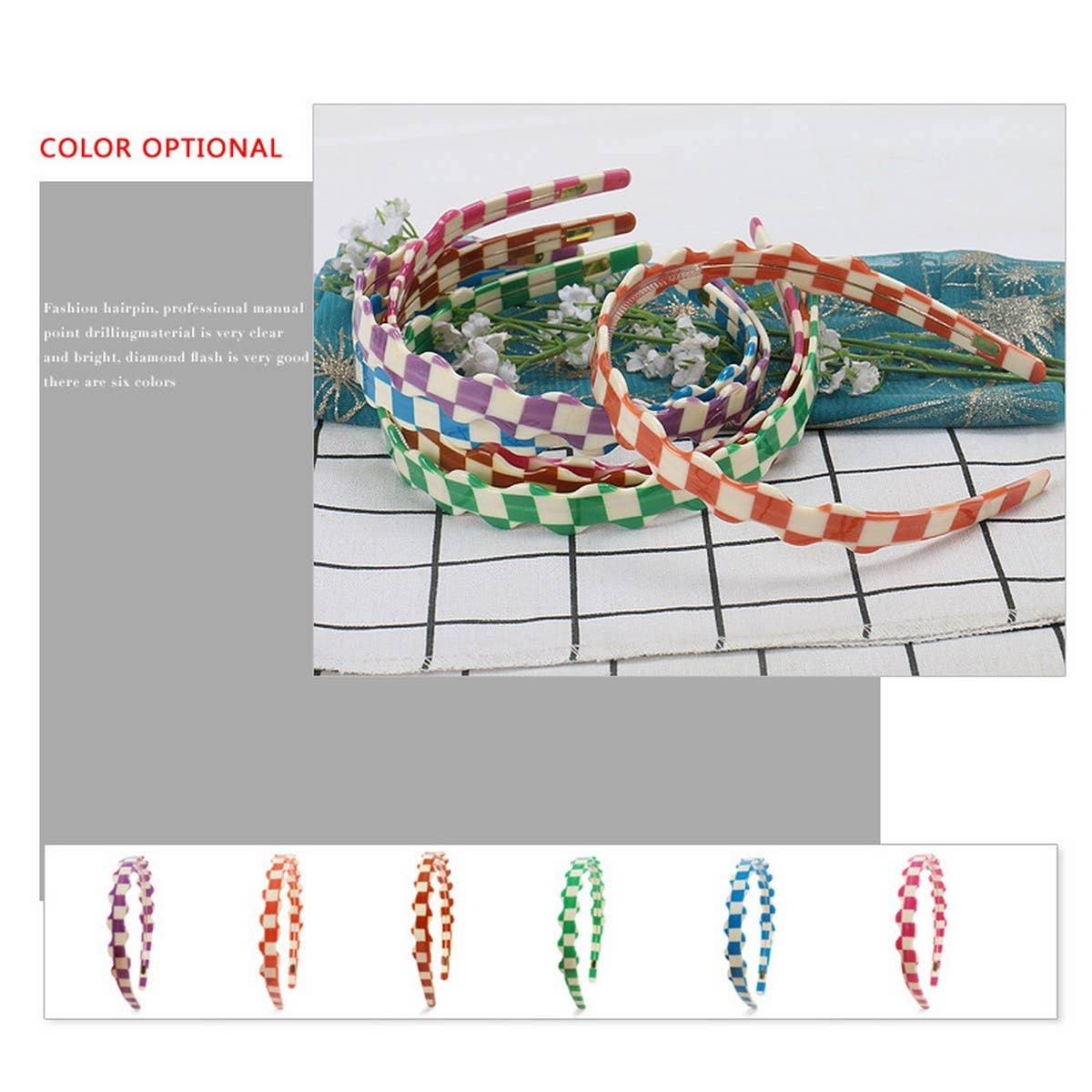 WAVY ACETATE CHECK HEADBAND HAIRPIN