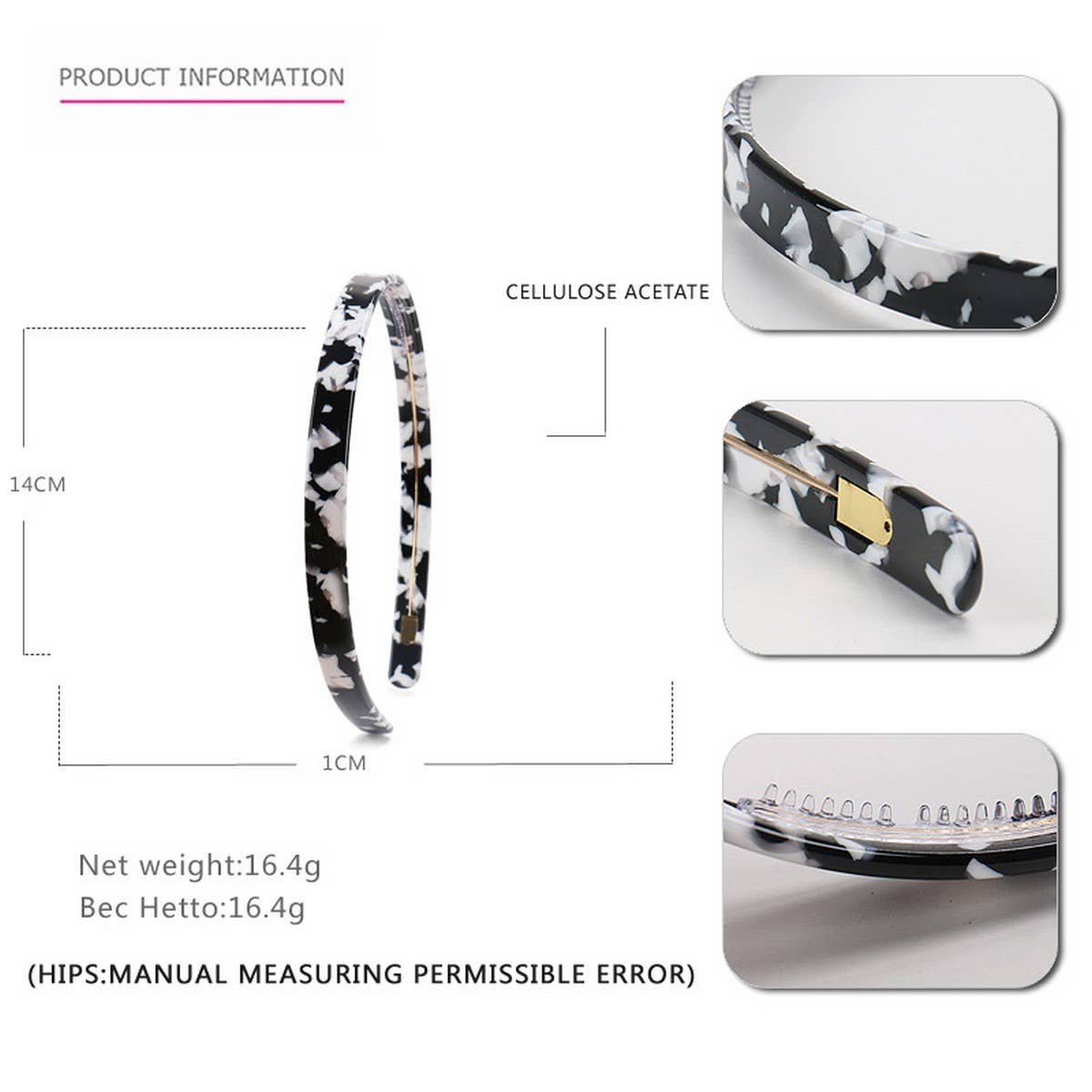 SIMPLE 1CM NARROW ACETATE HAIRBAND HAIRPIN