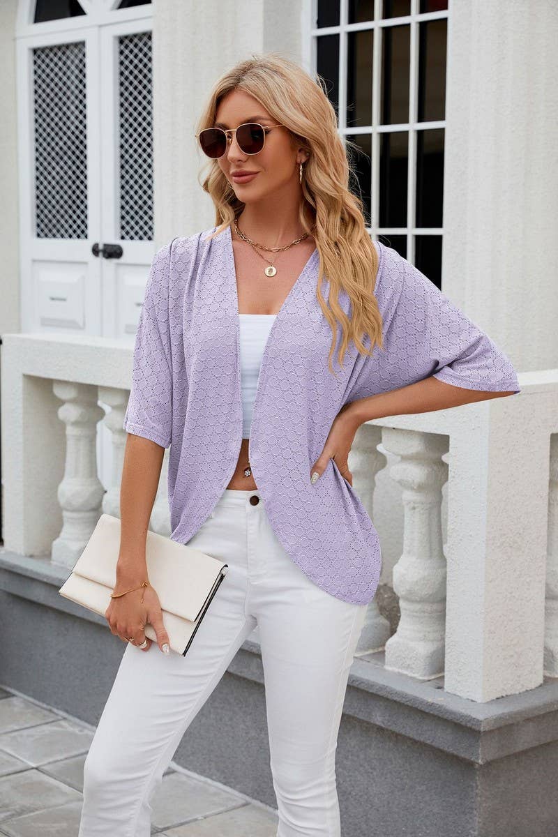 SOLID COLOR CIRCLE SHORT SLEEVE CARDIGAN_CWOCAS0017