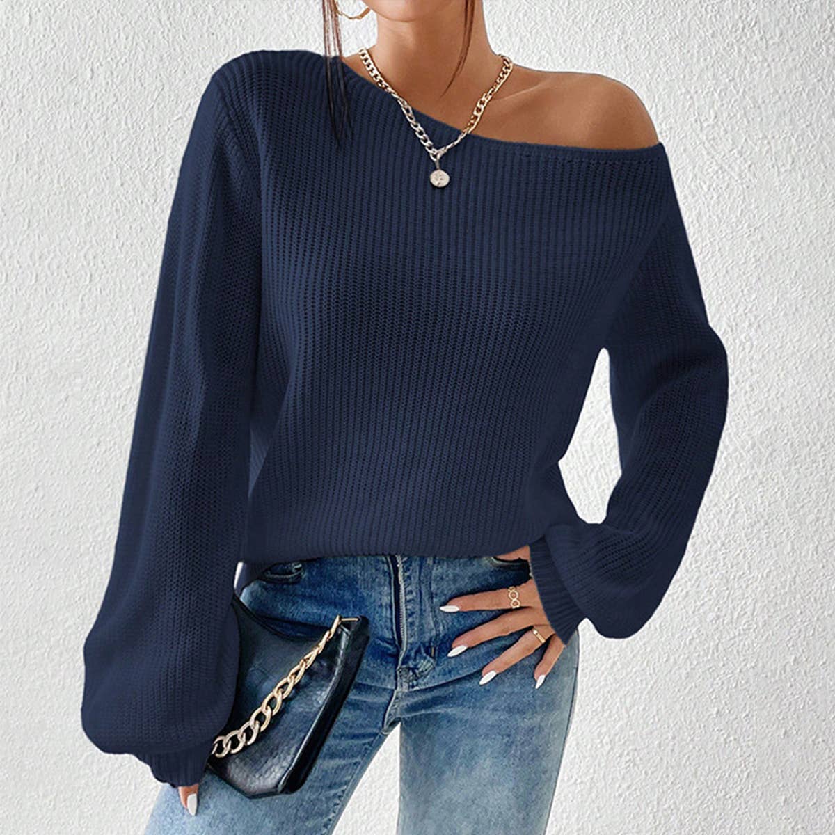 SLOUCHY OFF-THE-SHOULDER SEXY SOLID COLOR SWEATER