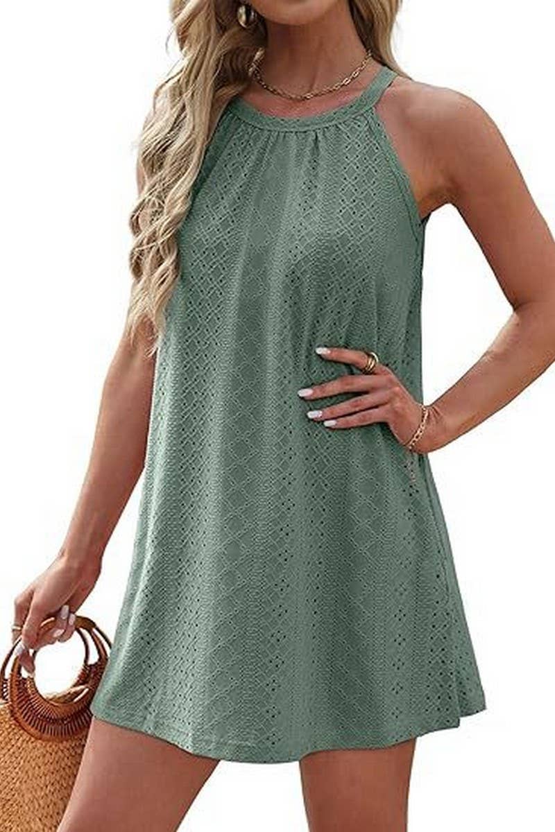 CWDHL0335_HALTERNECK SLEEVELESS SOLID COLOR TANK DRESS