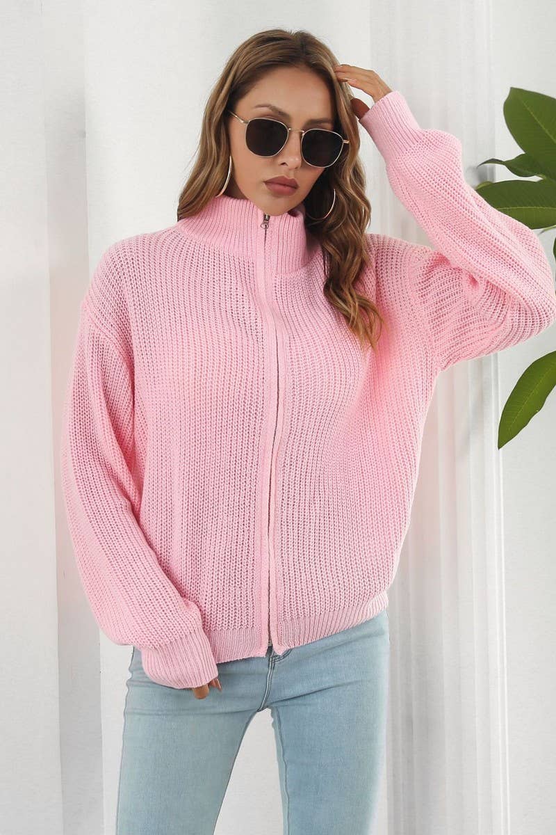 CWOCAL1168_TURTLENECK LOOSE ZIPPER KNIT CARDIGAN