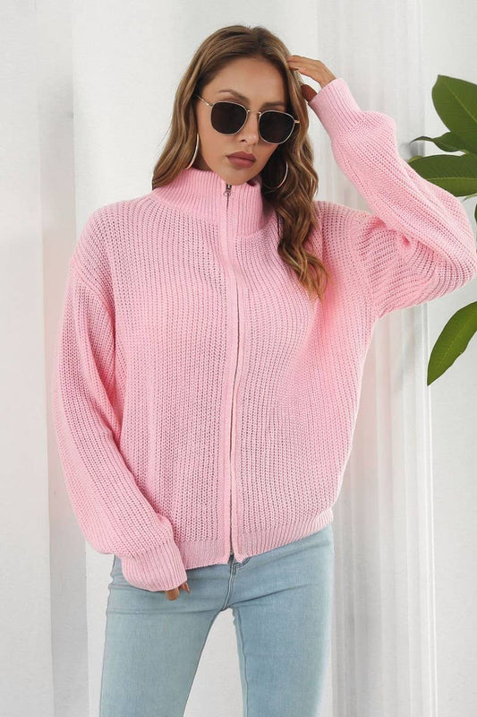 CWOCAL1168_TURTLENECK LOOSE ZIPPER KNIT CARDIGAN