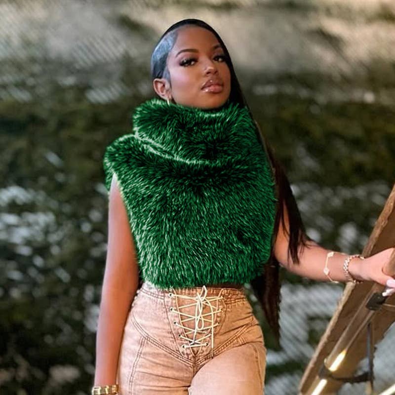 Fashion standing collar fur waistcoat