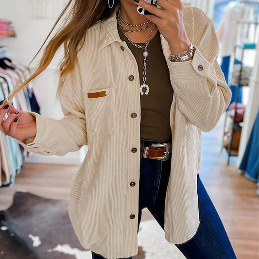 SOLID COLOR LAPEL CASUAL ALL-MATCH CORDUROY SHIRT