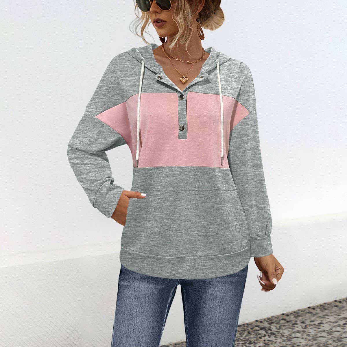 Fashion hooded patchwork color casual hoodie