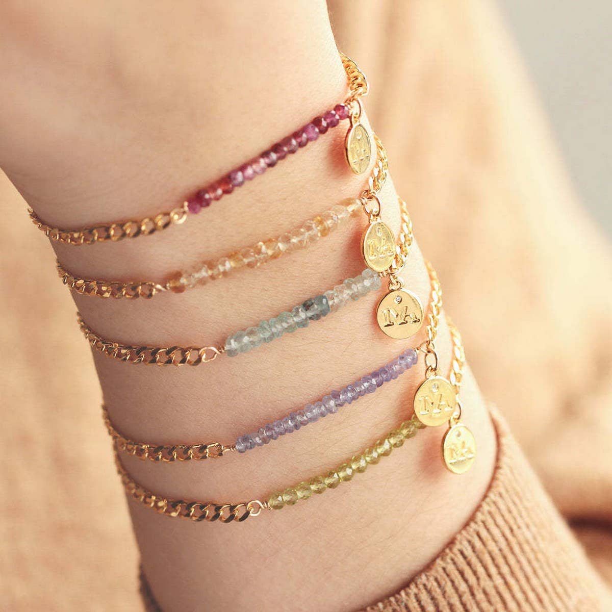 Women's Birthstone Colored Beaded Bracelet