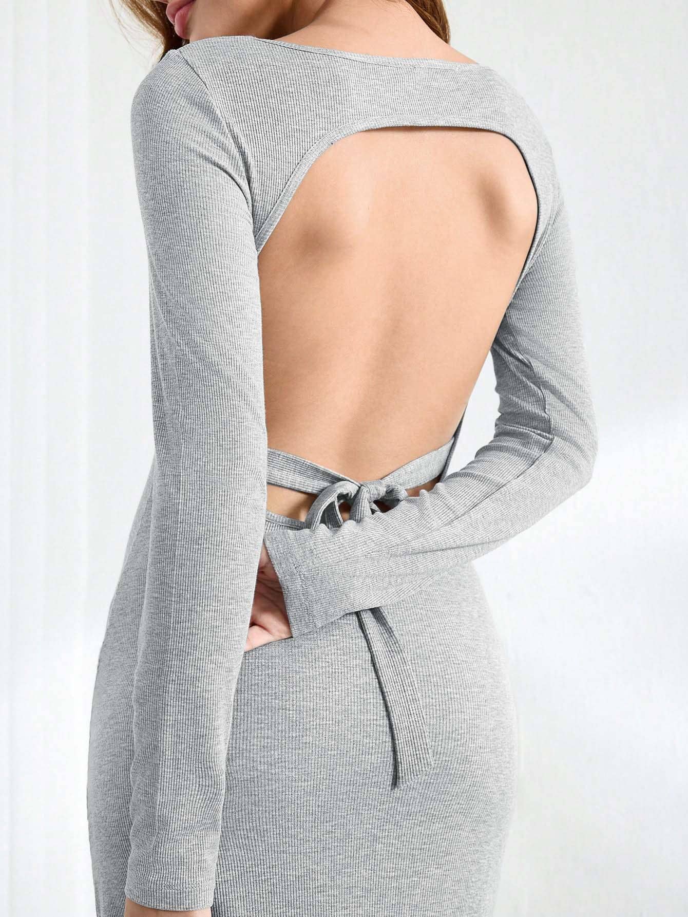 SIMPLE SEXY BACKLESS SOLID COLOR LONG DRESS