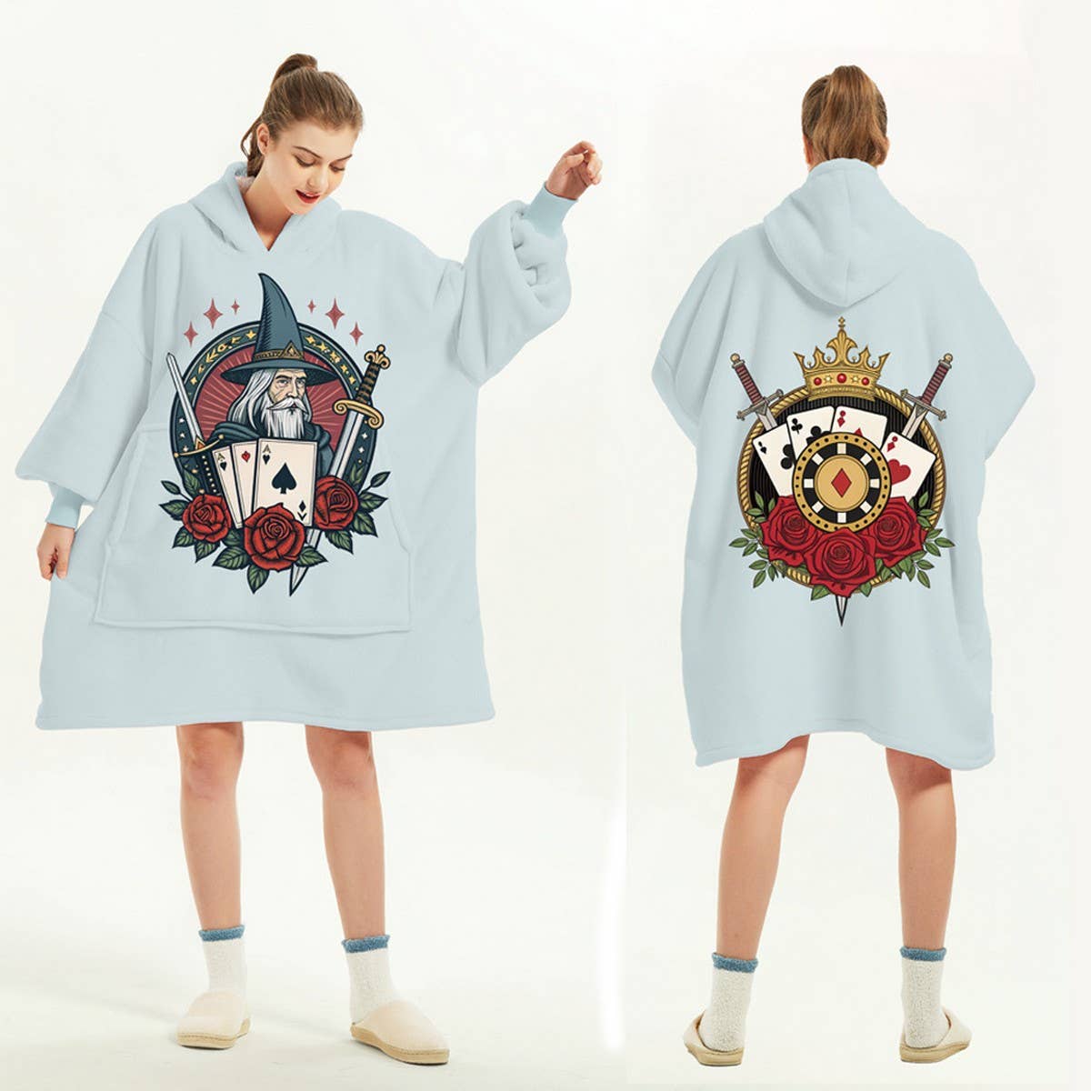 Double-Layer Sherpa Hoodie Blanket Lazy Wear