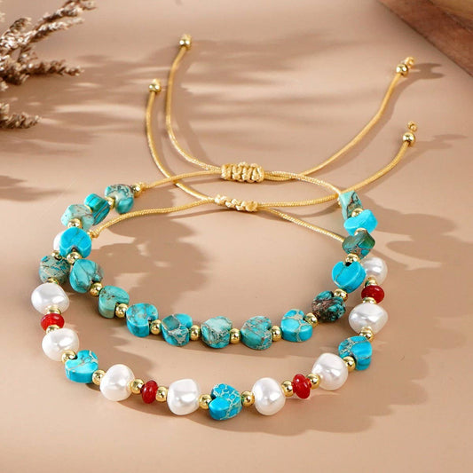 SEMI-PRECIOUS STONE IMITATION PEARL HEART BRACELET