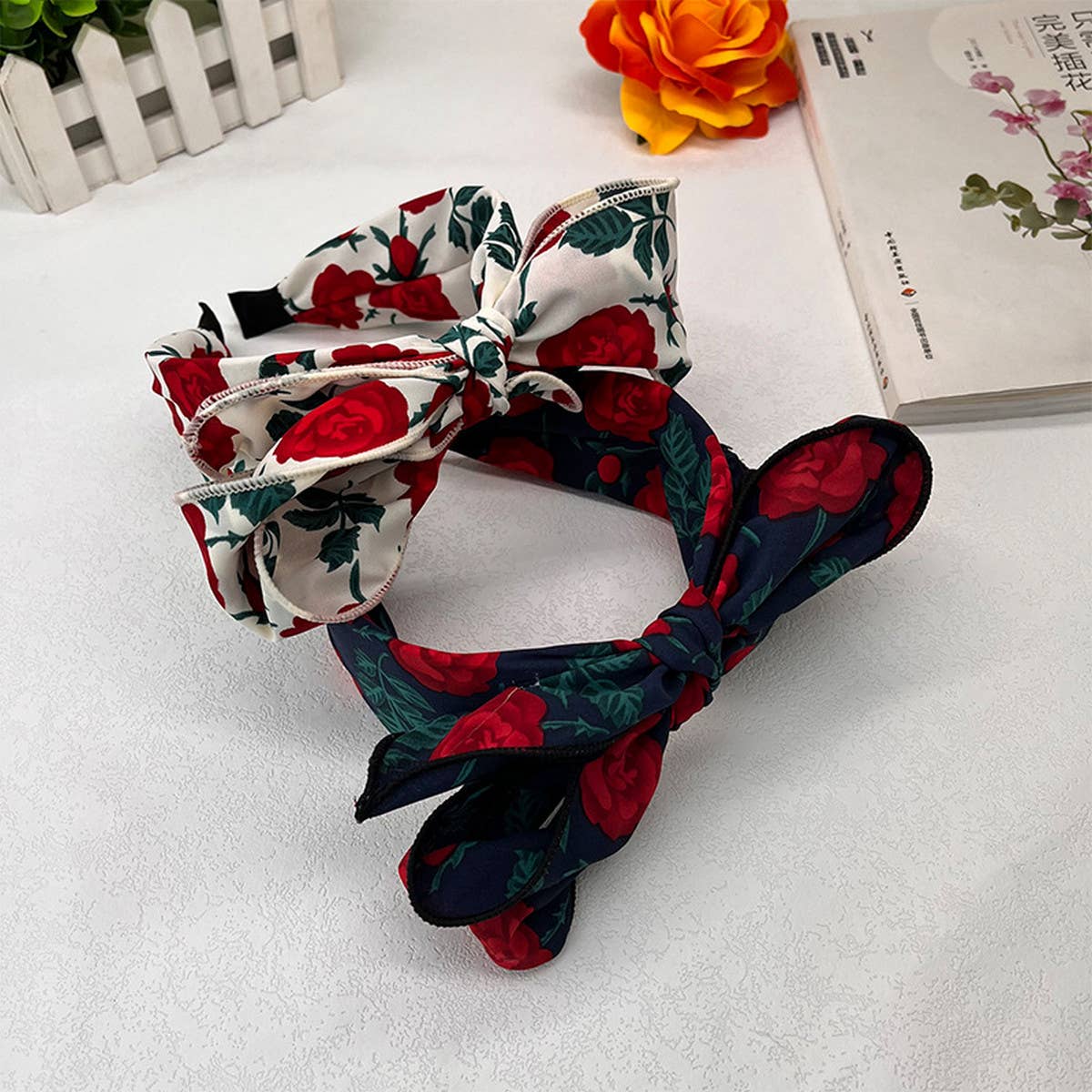 WOMEN WIDE-BRIMMED ROSE BOW HEADBAND