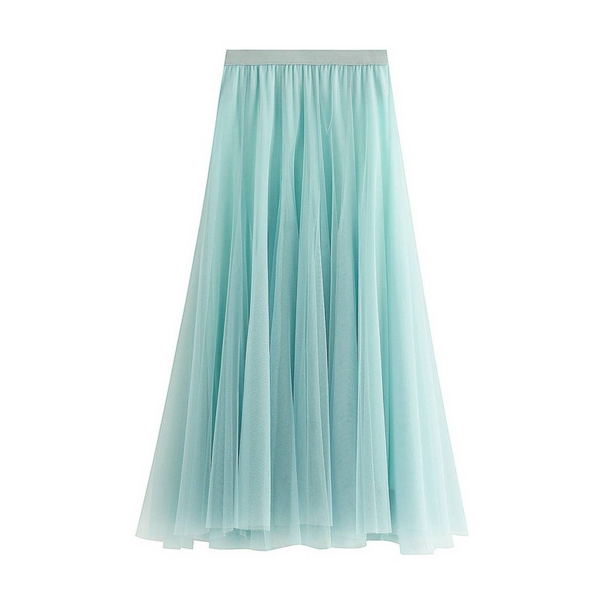 High-Waist Tulle A-Line Pleated Midi Skirt