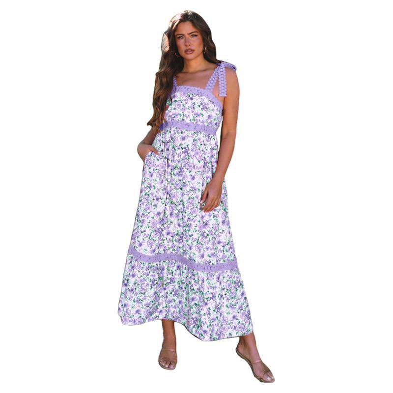 Sweet-style floral printed patchwork long dress