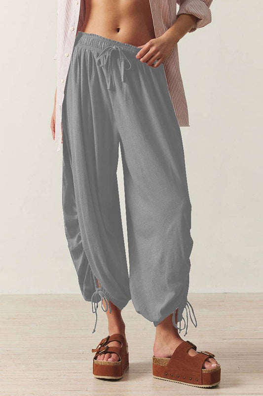 CWBLP2169_DRAWSTRING TIE WAIST LANTERN JOGGER PANTS