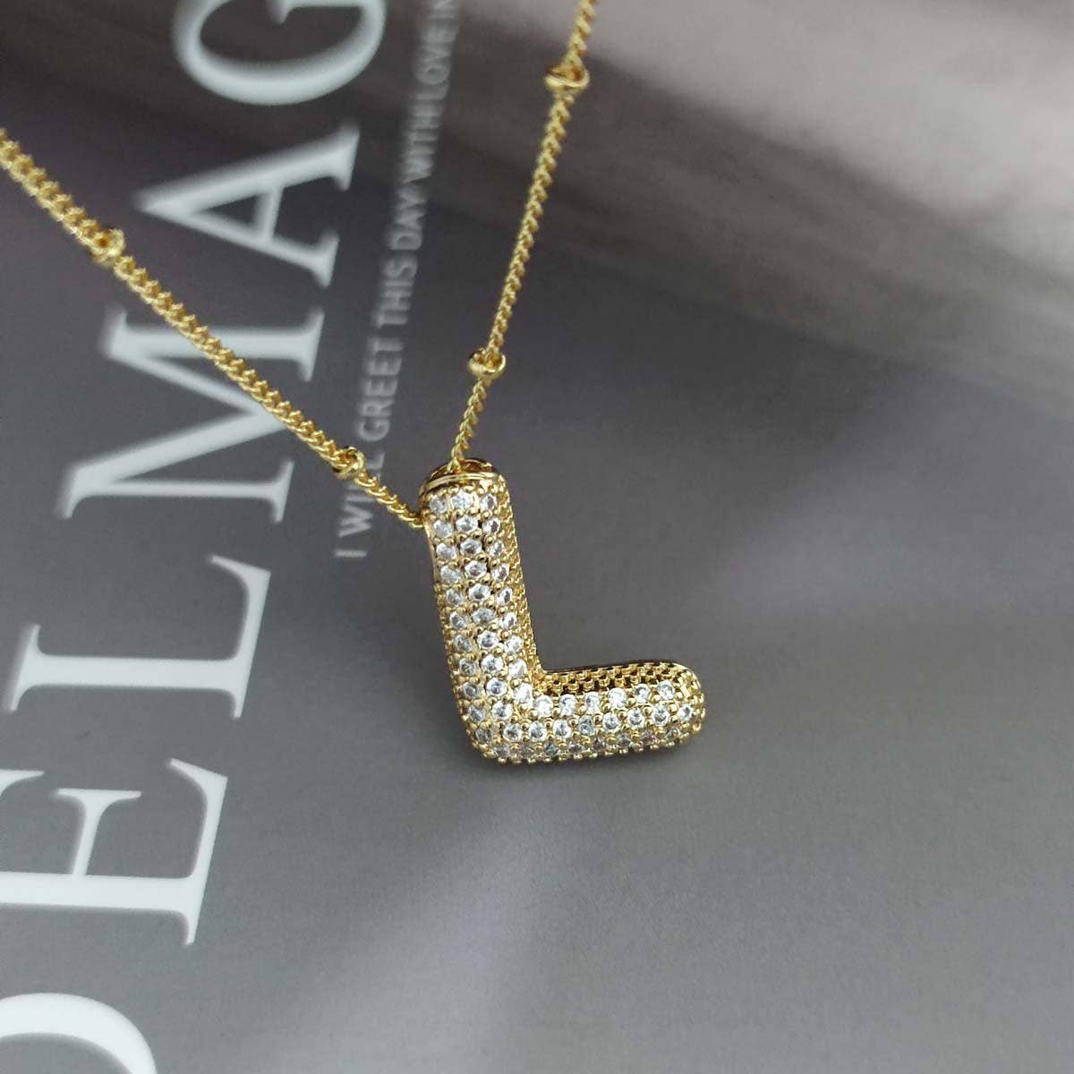 Copper Zirconia 26 Letters Pendant Necklace