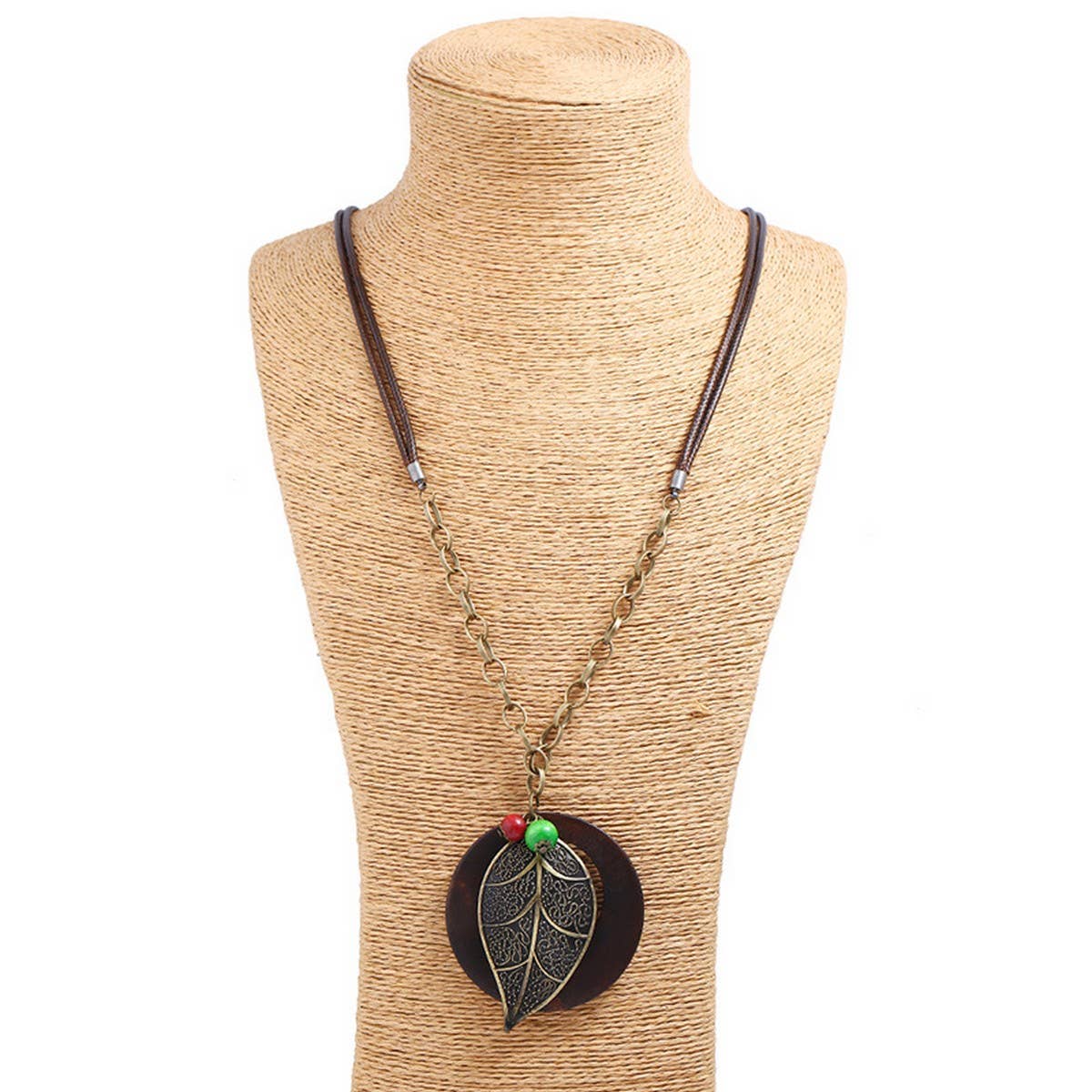 WAX WIRE ALLOY LARGE LEAF LONG NECKLACE