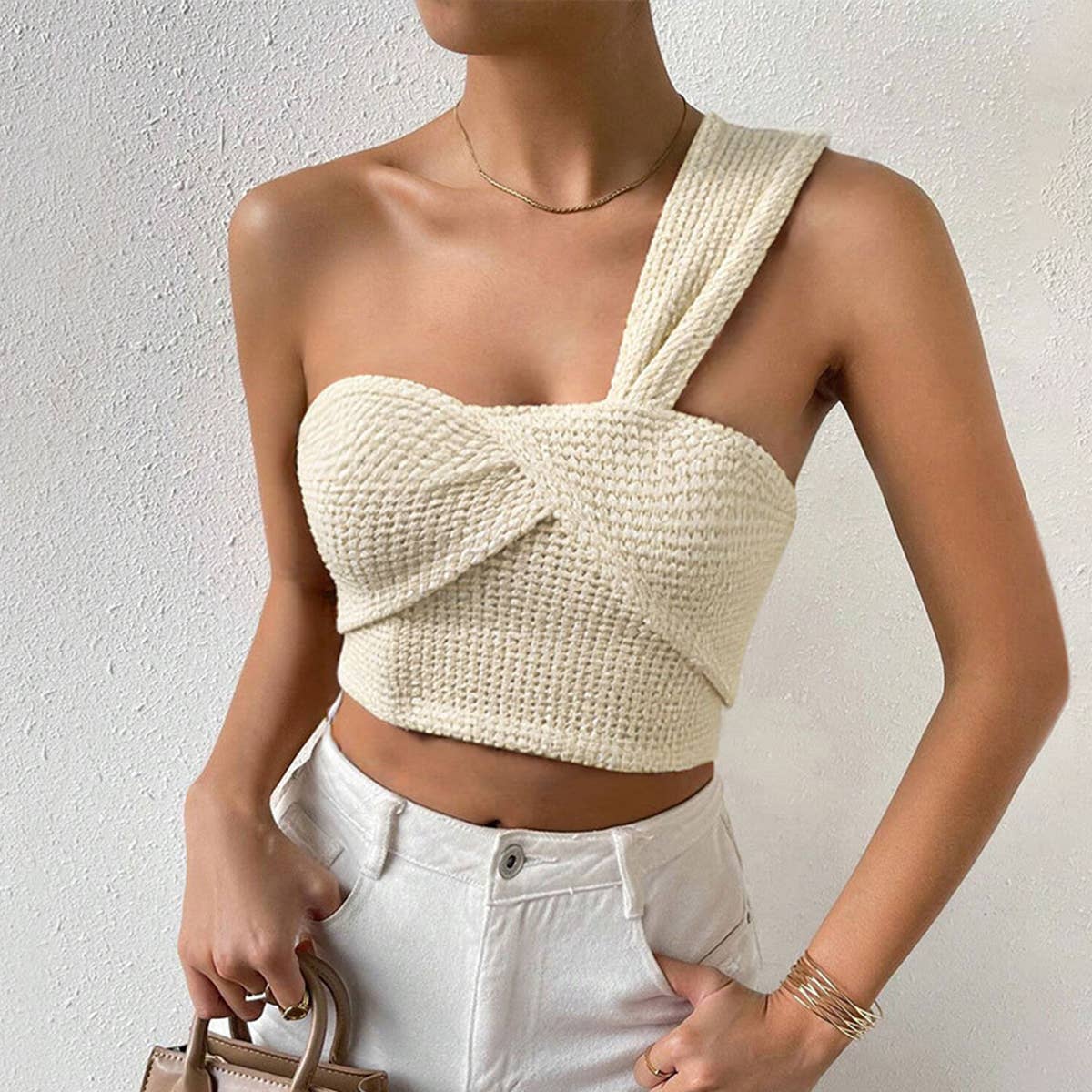 Sexy design, crop top, one-shoulder halter top