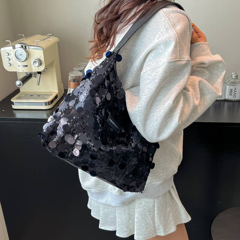 Fashionable sequined large-capacity handbag