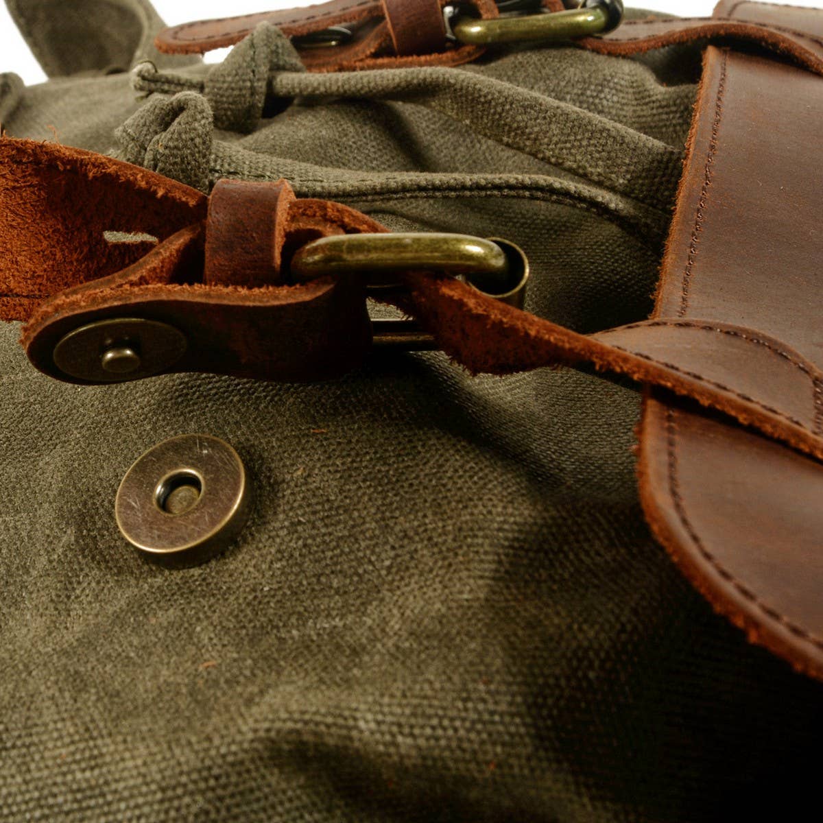Street Style Waxed Canvas Leather Backpack_CWAB5538