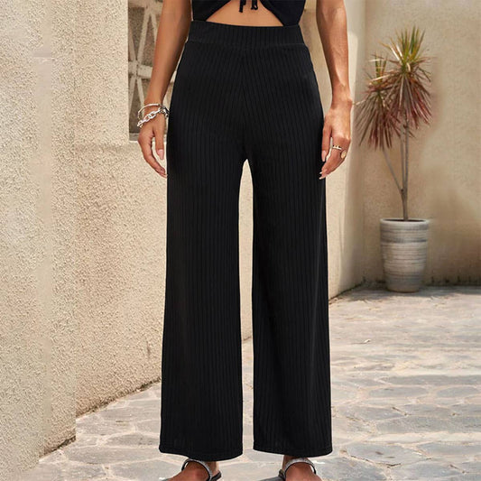 SOLID COLOR BREATHABLE ELASTIC WIDE-LEG PANTS