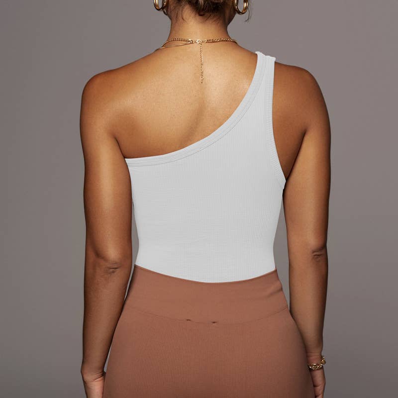 TRIM RIBBED TREND ONE-SHOULDER TANK TOP