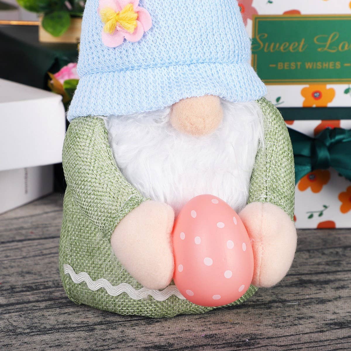 EASTER EARS BUNNY HOLDING EGG DWARF DOLL