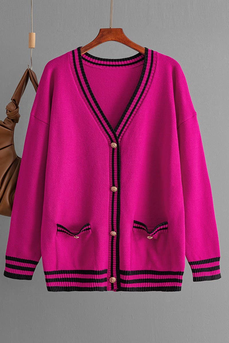 CWOCAL00677_COLORBLOCK V NECK LONGLINE LOOSE KNIT CARDIGAN