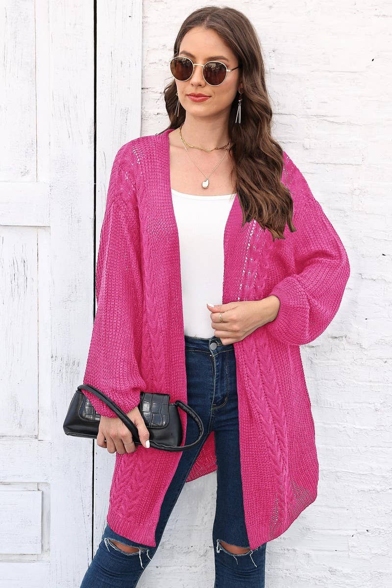 CWOSWL07343_WOMENLOOSE KNIT CARDIGAN SWEATER