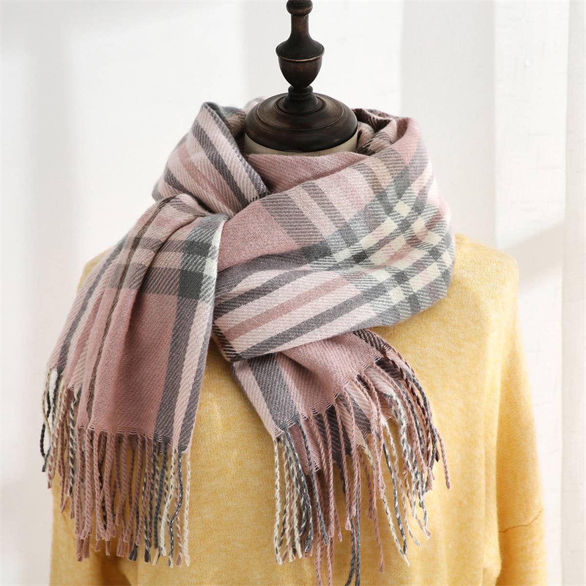 Plaid Faux Cashmere Scarf - Sweet Mid-Length Wrap_CWASC0190